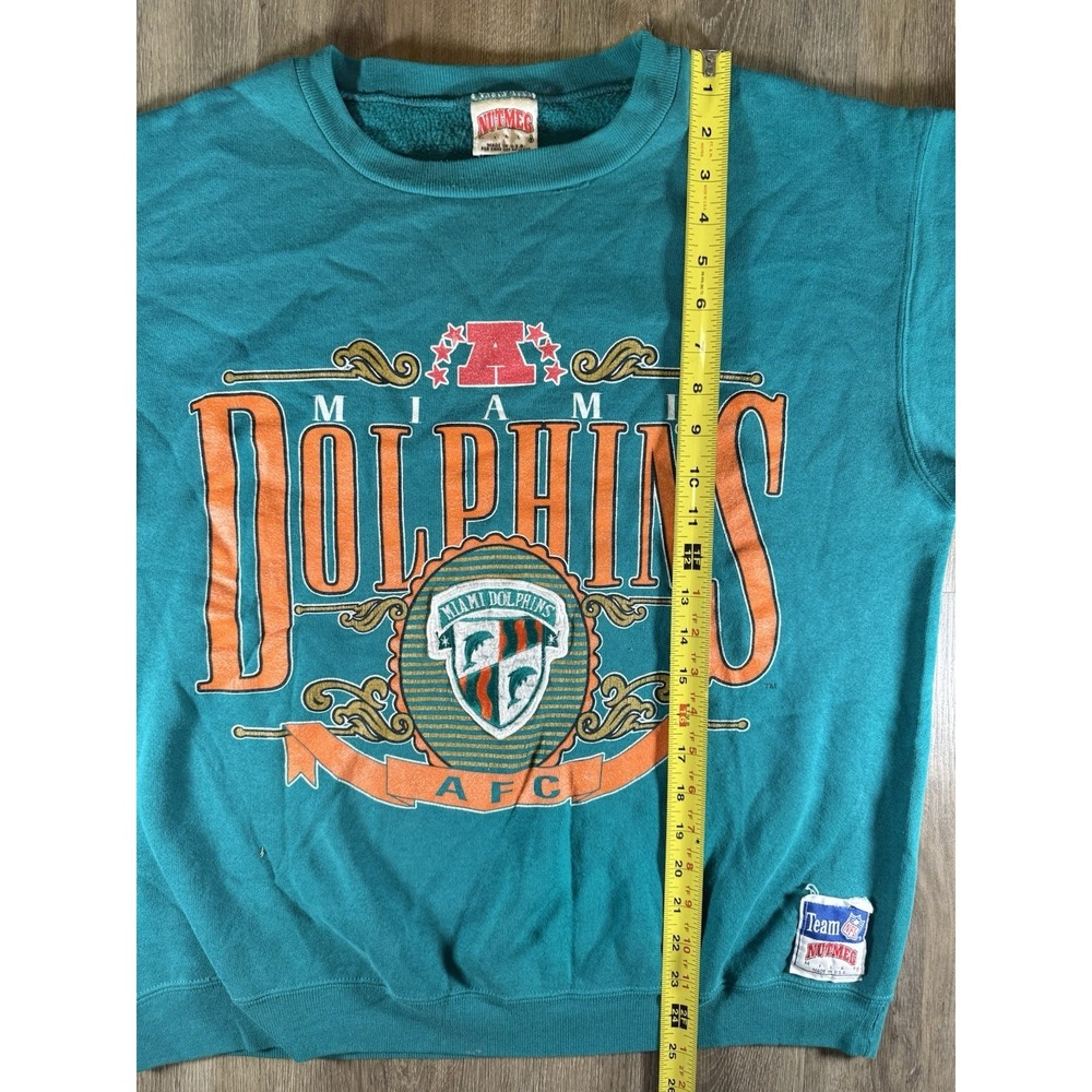 Vintage 90s Miami Dolphins Sweatshirt Nutmeg Large USA NFL Football Aqua VTG - Picture 6 of 7